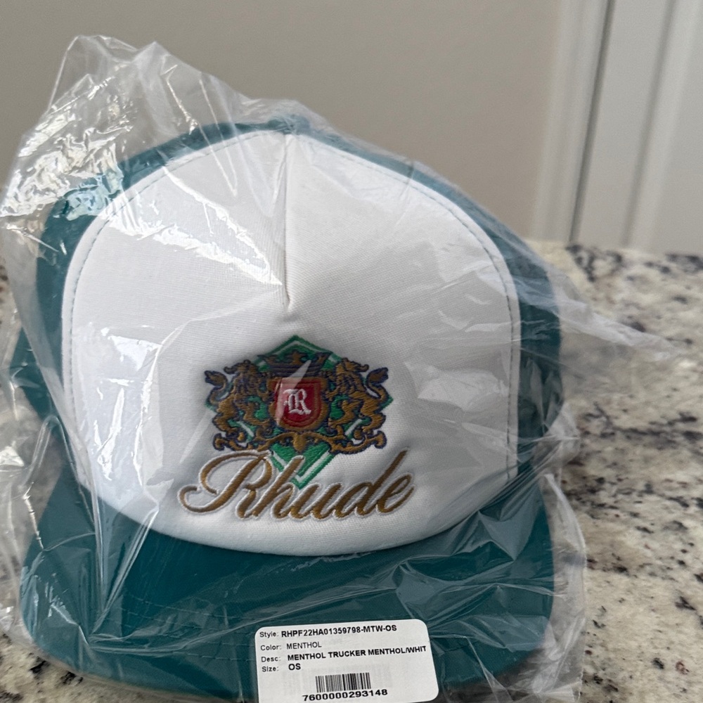 Rhude Green and White Trucker Hat